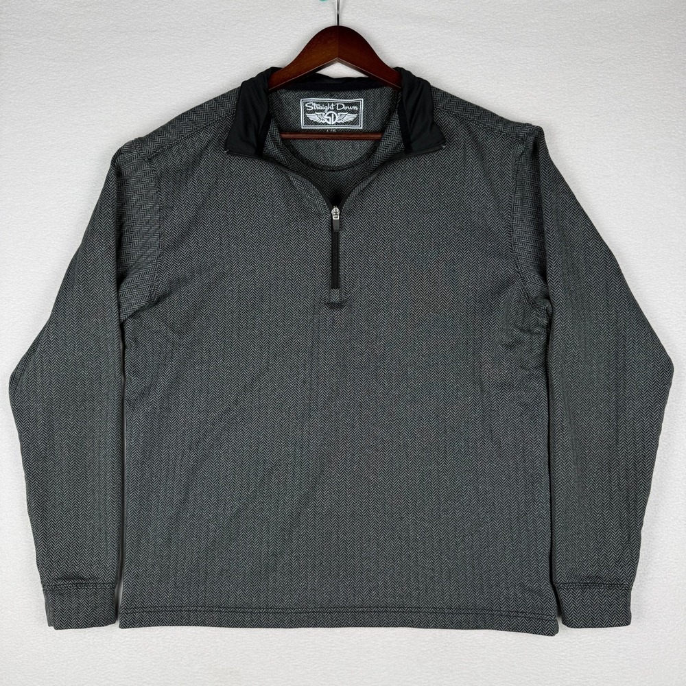 Straight Down Mens Large 1/4‎ Zip Pullover Grey Herringbone Performance Shirt - Picture 2 of 8
